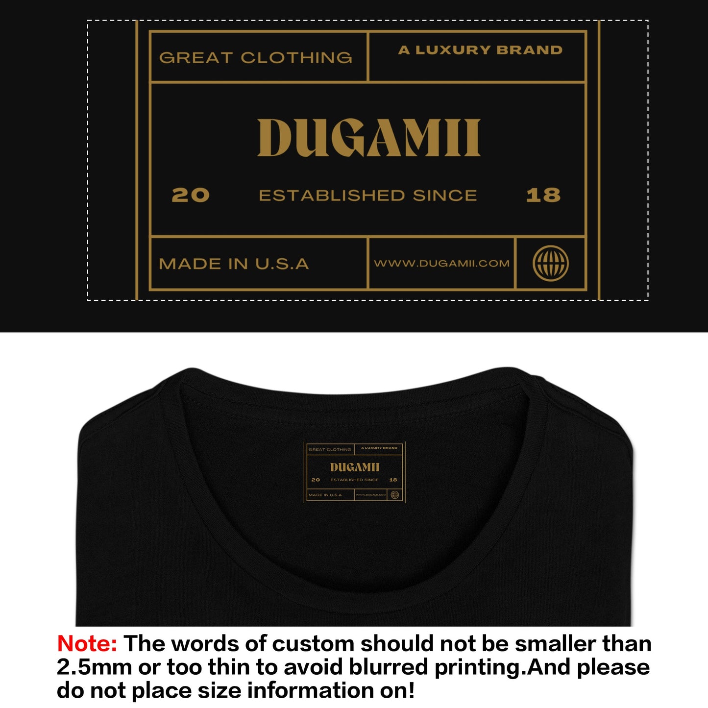 DuGamii Original Unisex Short Sleeve T-Shirt With Black And Gold Logo