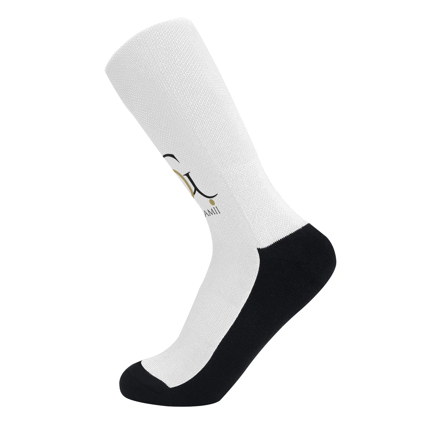 DuGamii Black and White Logo Printed Crew Socks