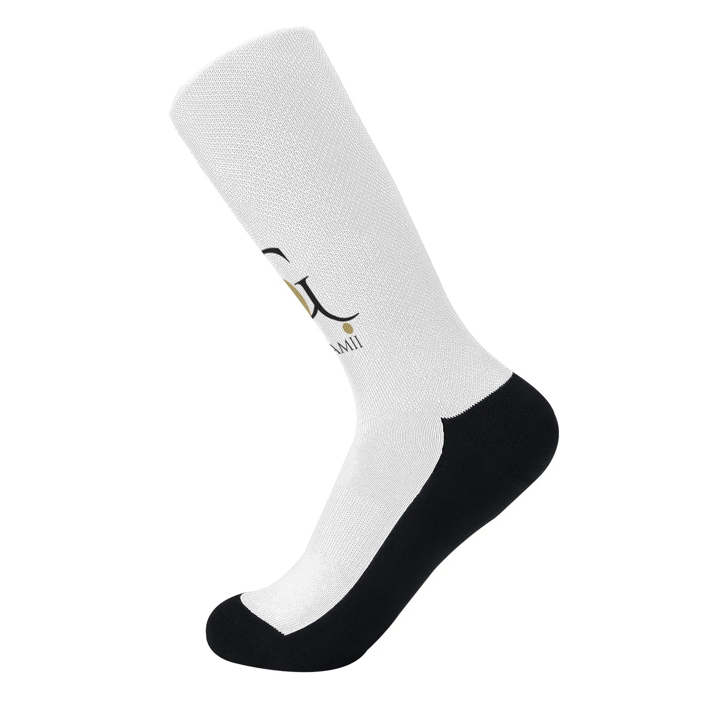 DuGamii Black and White Logo Printed Crew Socks