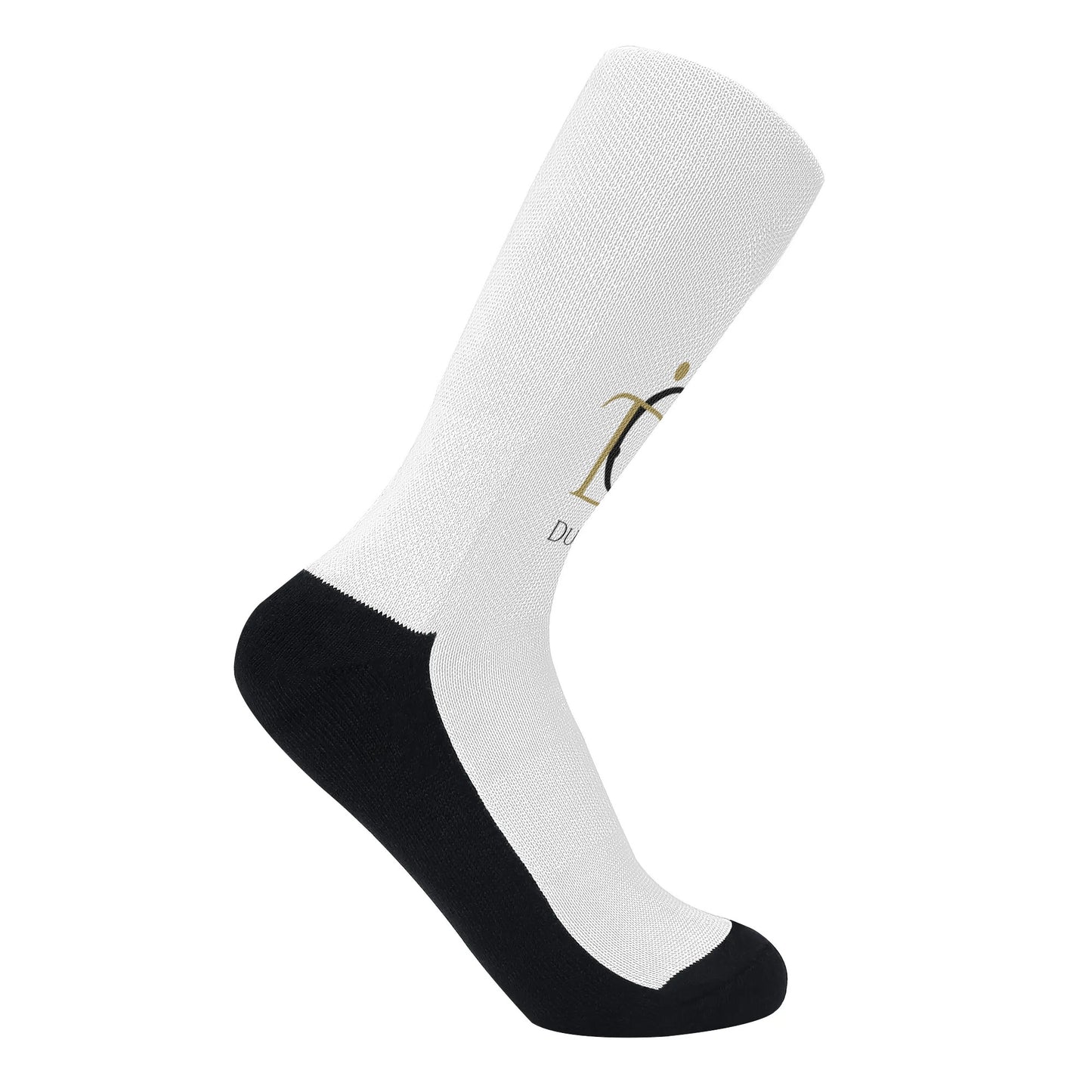 DuGamii Black and White Logo Printed Crew Socks