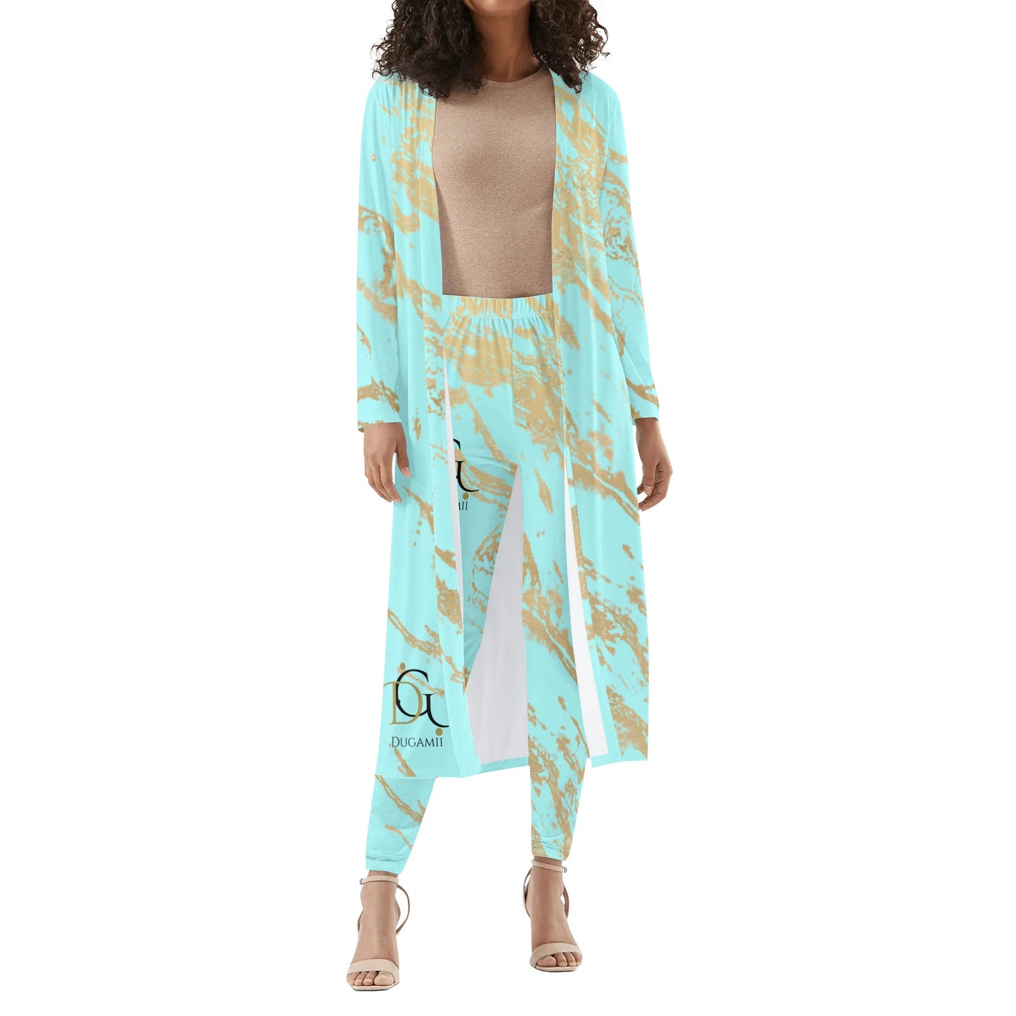 Women's DuGamii Long Sleeve Clear Water Blue Cardigan and Leggings Sets