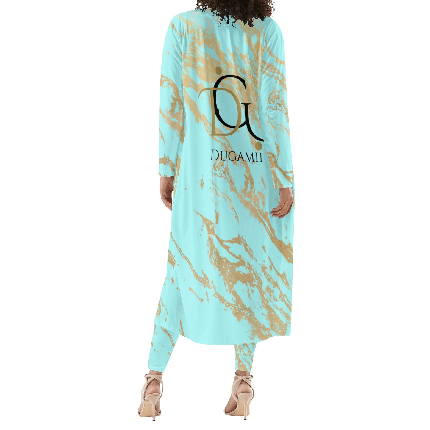 Women's DuGamii Long Sleeve Clear Water Blue Cardigan and Leggings Sets