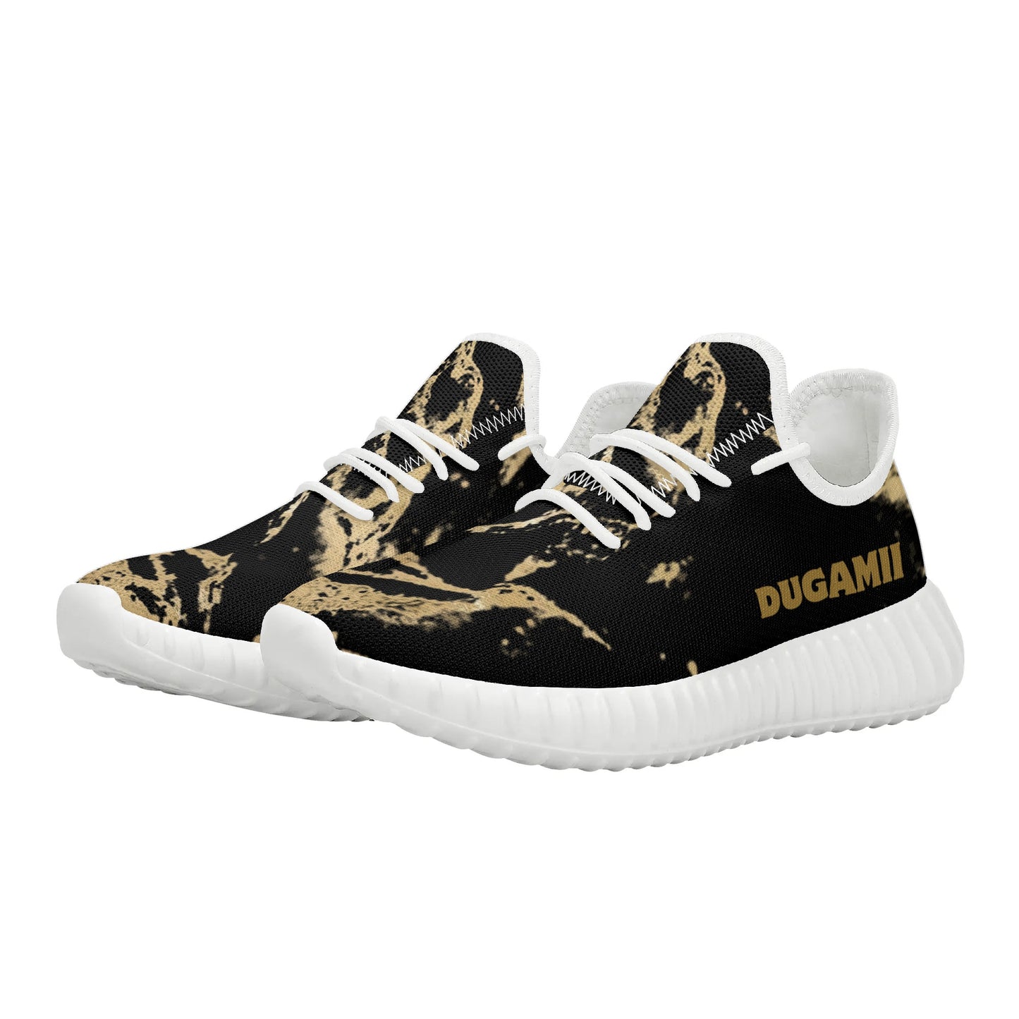 Mens Mesh Knit Black and White Golden Streaks Sneakers