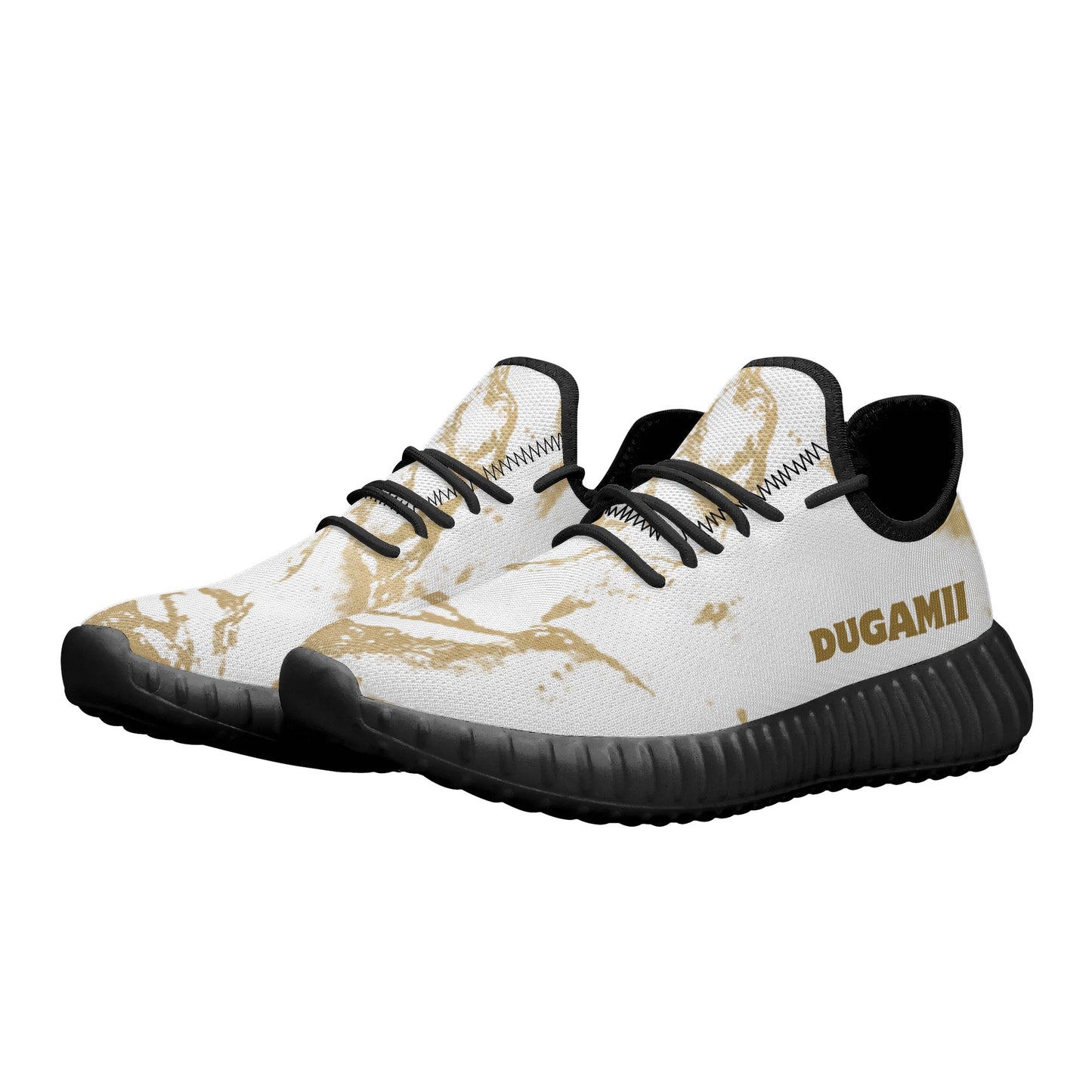 Mens Mesh Knit White and Black Golden Streaks Sneakers