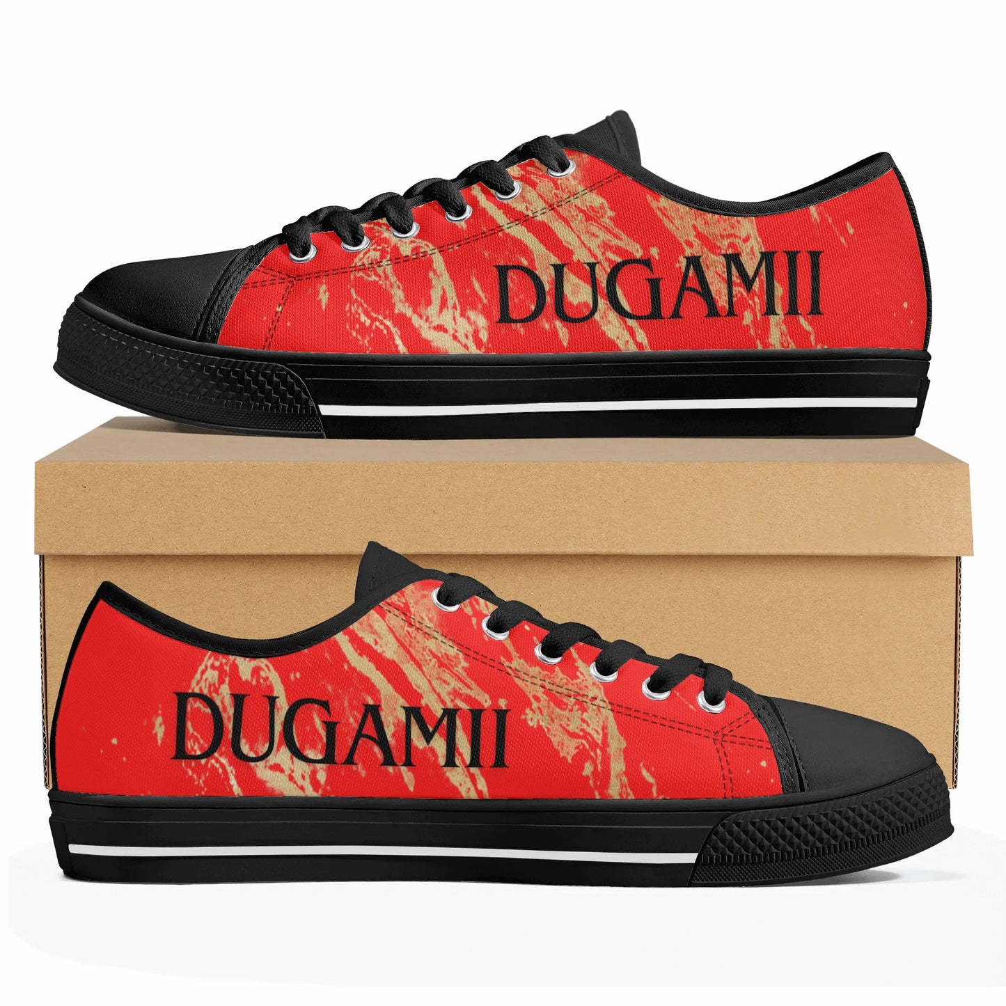 Womens Dugamii Red and Gold Rubber Low Top Canvas Shoes