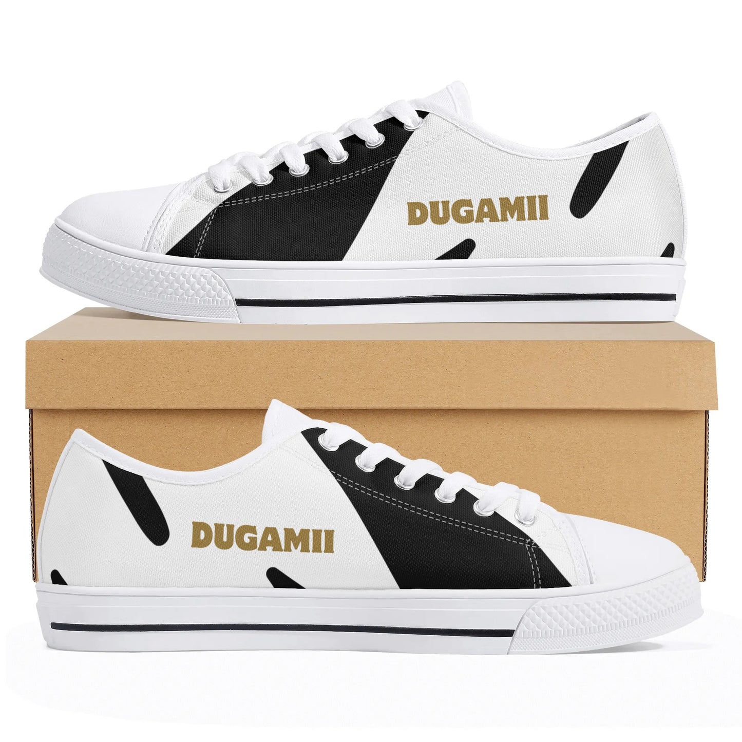 Mens DuGamii Black And White Rubber Low Top Canvas Shoes