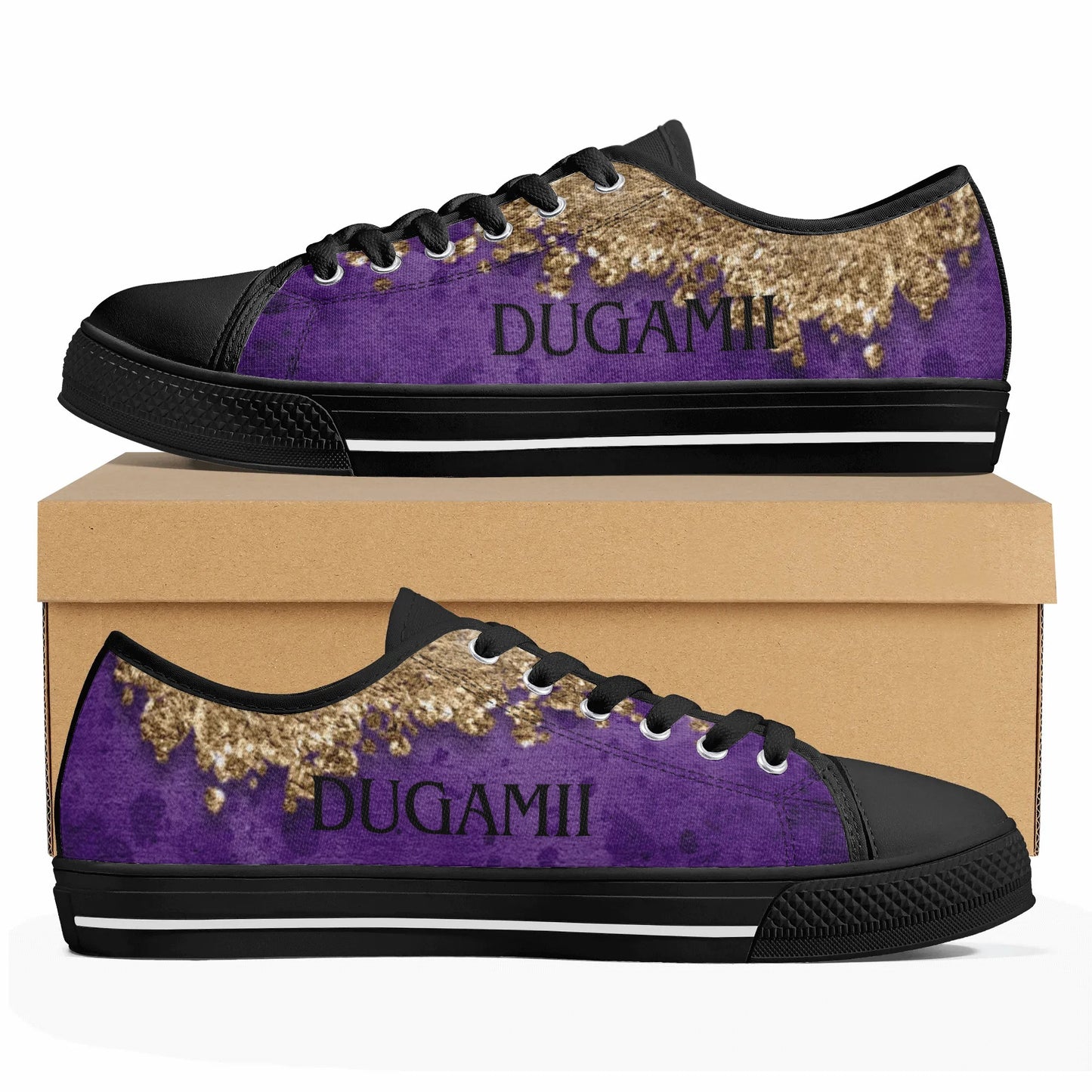 Womens Dugamii Lightweight Low Top Purple And Gold Canvas Shoes