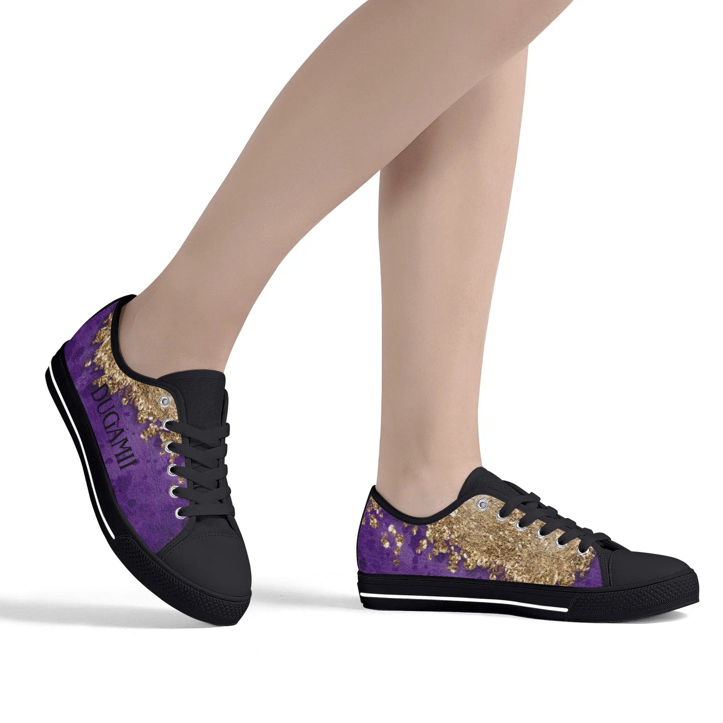 Womens Dugamii Lightweight Low Top Purple And Gold Canvas Shoes