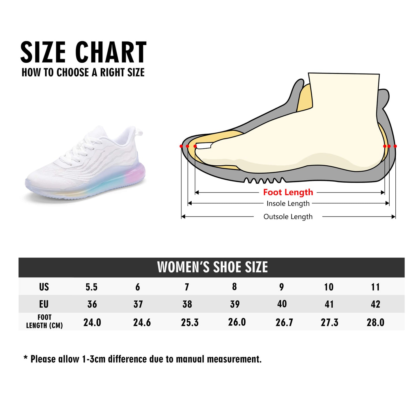 Womens DuGamii White Running Sneakers With Rainbow Bottom